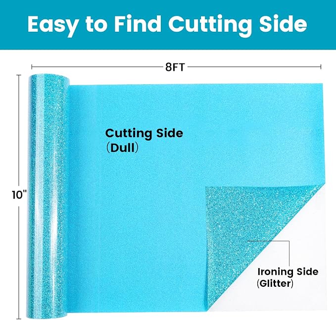 Blue Glitter HTV Heat Transfer Vinyl, Glitter Iron on Vinyl Roll 10" X 8ft |