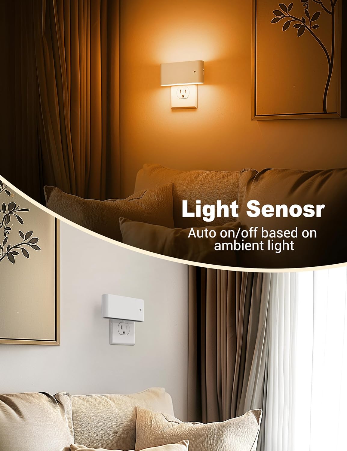 JandCase LED Night Lights Plug into Wall, Amber Night Light with Dusk to Dawn Light Sensor, Dimmable Night Light Plug in [2 Pack], 1800K Amber Nightlight for Bedroom Hallway Kids Room Kitchen