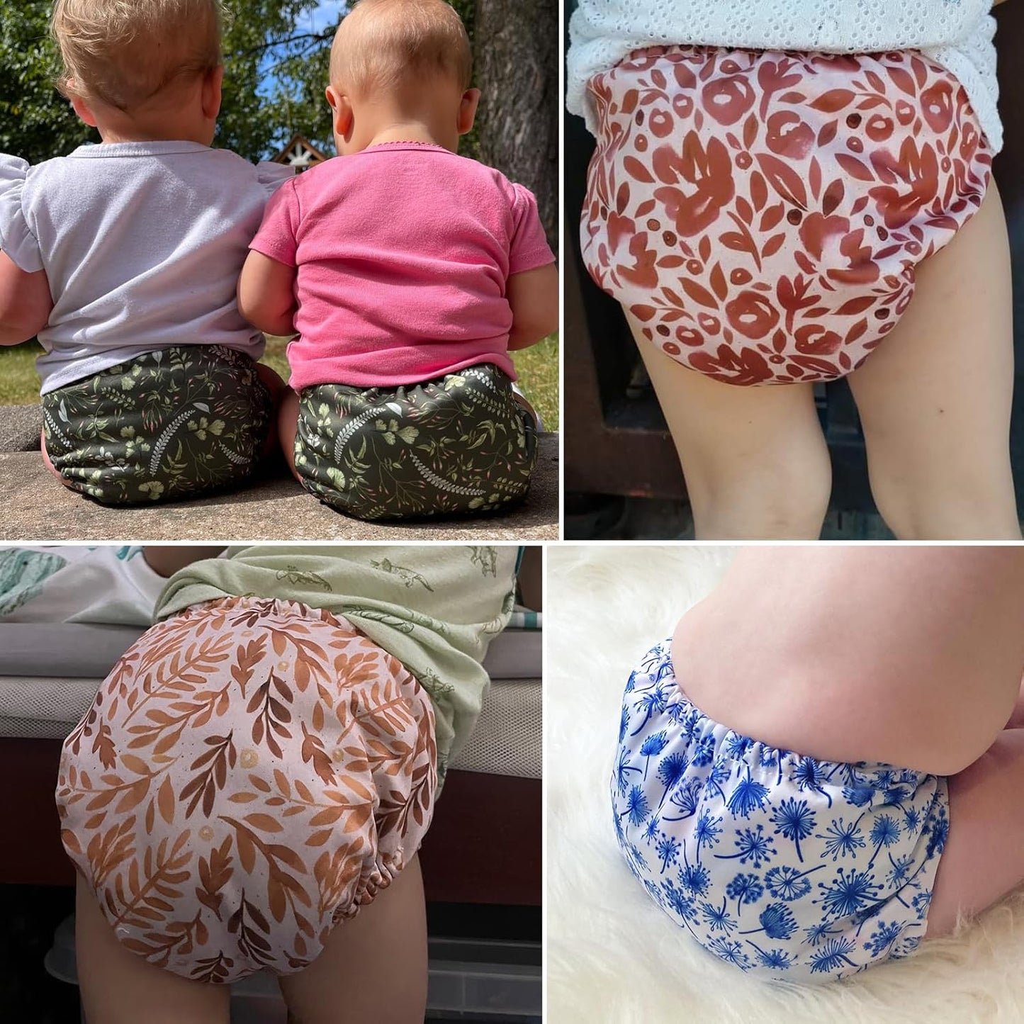Mama Koala 3.0 Pocket Cloth Diapers for Babies with AWJ Lining, 6 Pack with 6 4-Layer Natural Cloth Diaper Inserts - Reusable and Washable Pocket Diapers(Neutral Leave)