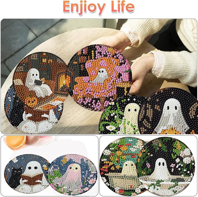 8 Pcs Halloween Diamond Art Coasters Kits