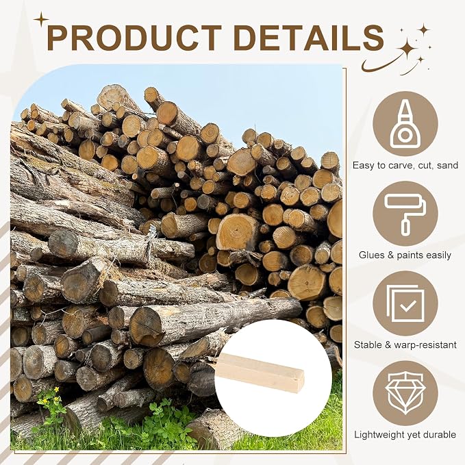 MECCANIXITY 6Pcs Basswood Sticks, 5/32" x 5/32" x 4" Square Wooden Dowel Rods
