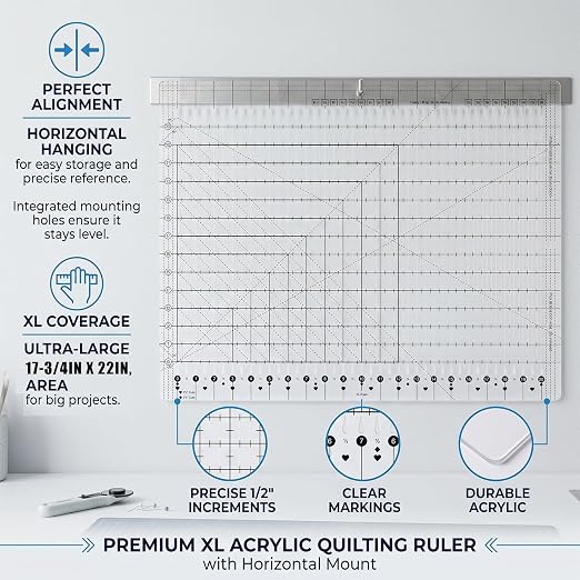 XL 17-3/4” x 22” Slotted Quilting Ruler, Accurate Fabric Strip Cutting