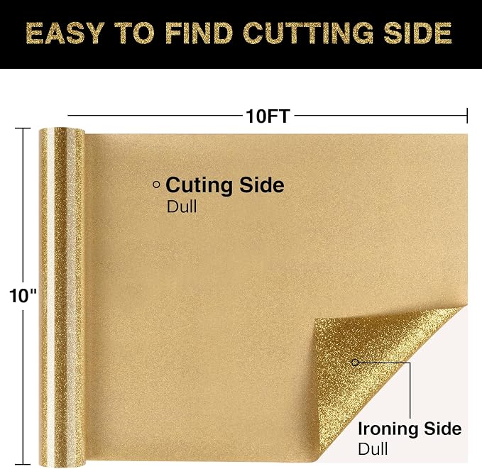 Gold Glitter HTV Heat Transfer Vinyl Roll 12inch x 10 ft