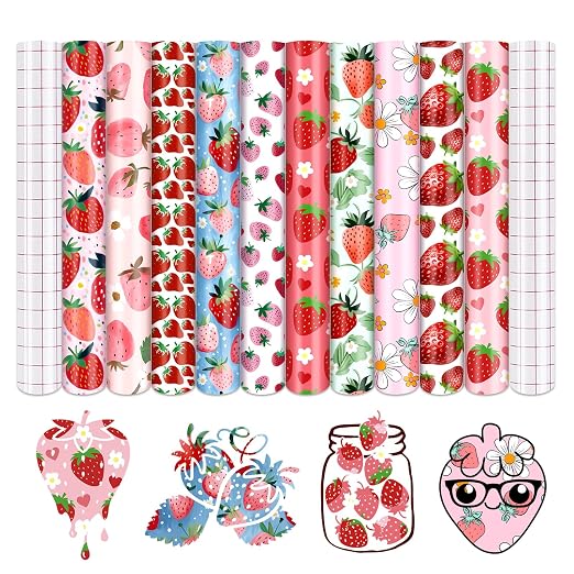 Tintnut Strawberry Permanent Vinyl 10 Sheets 12''x10'' Adhesive Vinyl | Flower