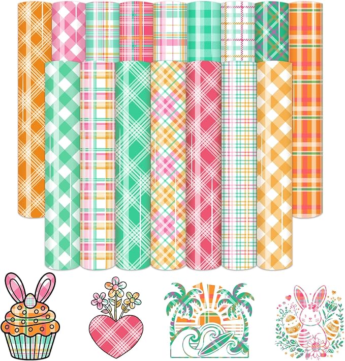 HTVSTD Plaid HTV Heat Transfer Vinyl 12pcs 12×10in Iron on Vinyl | Summer Plaid
