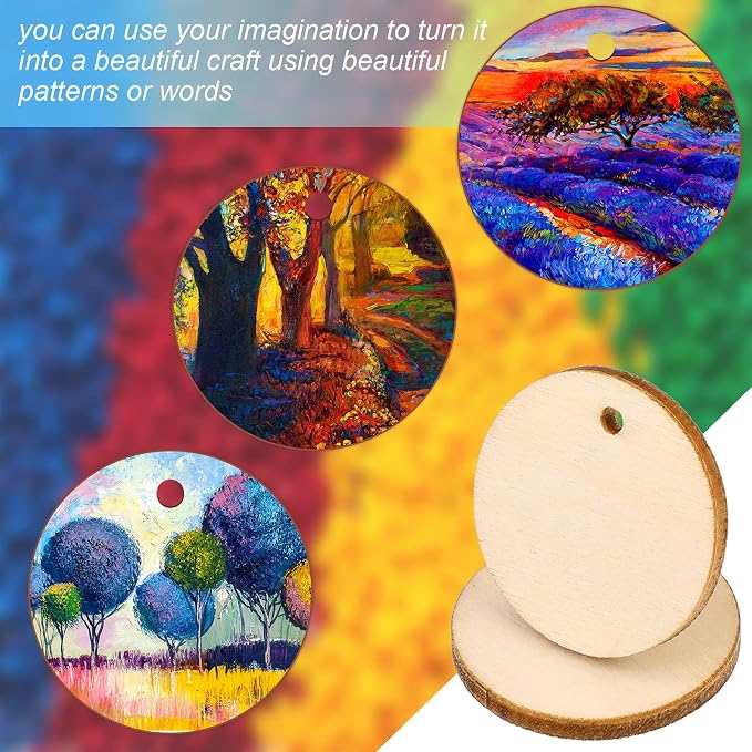 200 Pieces Unfinished Blank Wood Circle Pendants Round Disc Circle Wood Pieces