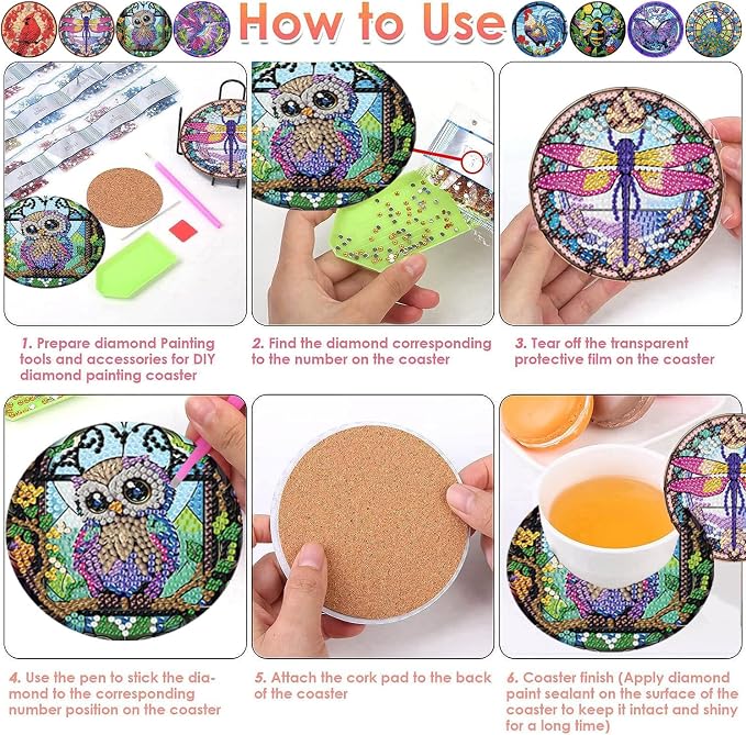 ijbnhd 8 Pack Diamond Art Coasters Kits Animals Diamond Painting Coasters |