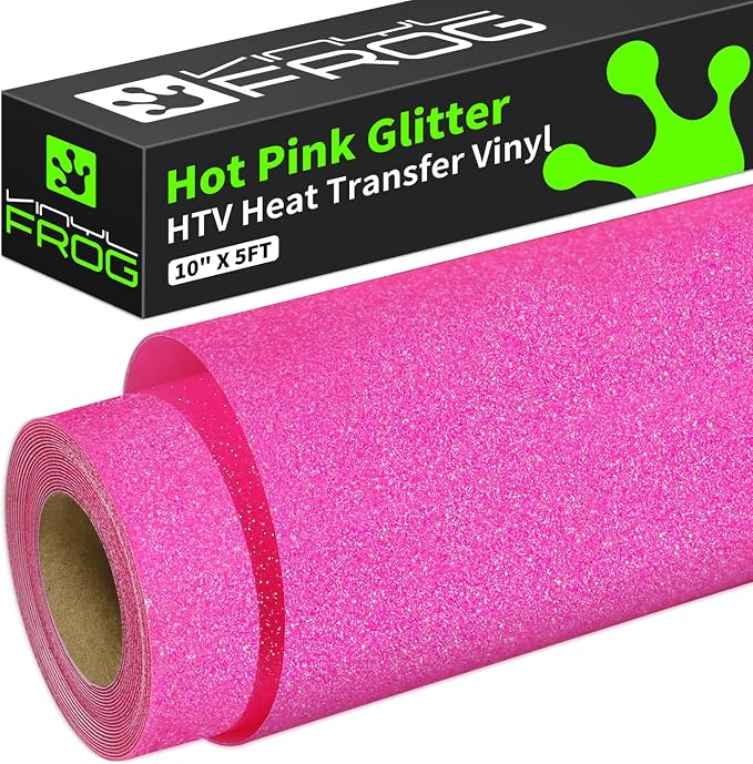 VINYL FROG Hot Pink Glitter HTV Vinyl 10" x5ft Glitter Heat Transfer Vinyl Roll
