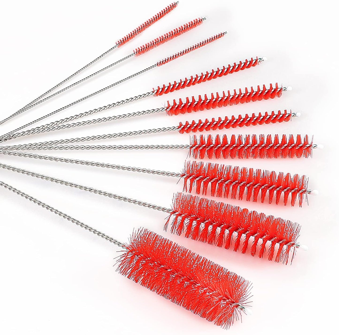 CiaraQ Bottle Cleaning Brushes, 8 Inch Nylon Tube Brush Set, Cleaner for Narrow Neck Bottles Cups with Hook, Set of 10pcs.