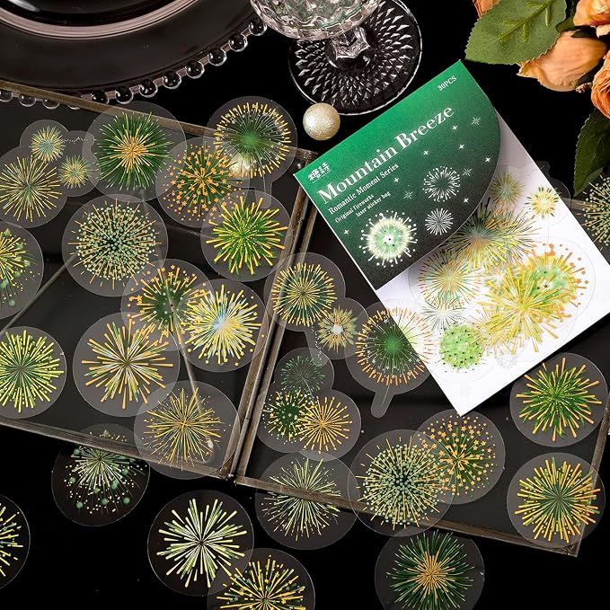 Yoksas 180Pcs Gold Foil Fantasy Fireworks Stickers Set