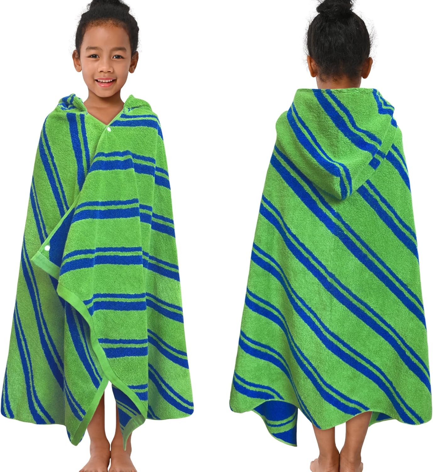 VOOVA & MOVAS Hooded Bath Towels for Kids (3-10Years,27.5"x55"),100% Cotton Absorbent Soft Towel Wrap for Toddler Boys,Perfect for Bathroom | Pool | Beach | Swimming, Jacquard Green Stripe