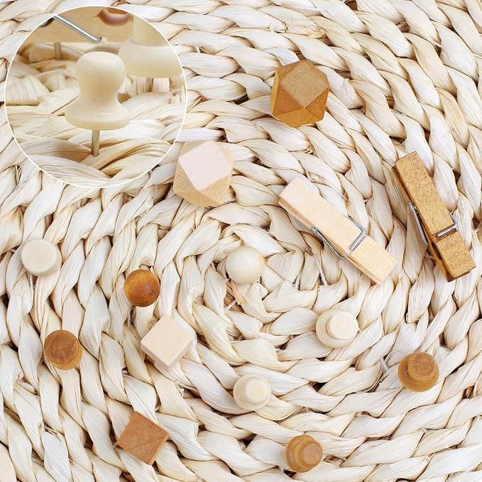120Pcs Wooden Thumb Tacks, 7 Shapes Push Pins