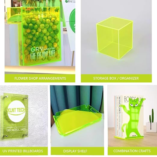 6 PCS Transparent Fluorescent Green Cast Acrylic Sheets 8" x 12" x 0.118"
