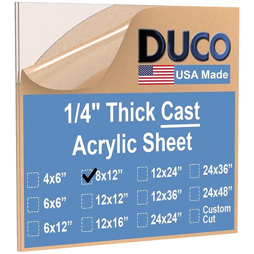 Duco Clear Cast Acrylic Sheets 1/4" Thick 8" x 12"