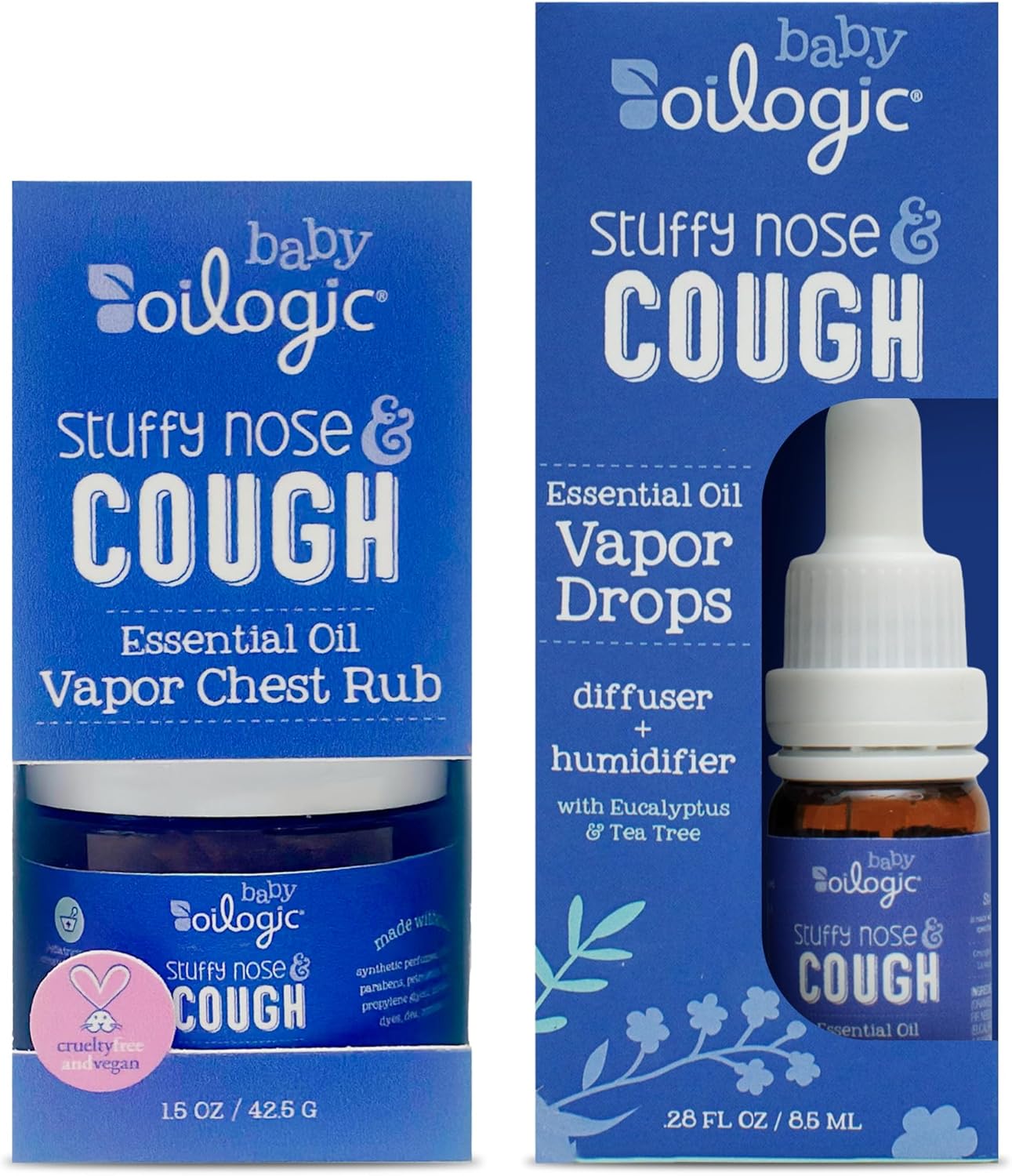 Oilogic Stuffy Nose & Cough Baby Essentials - Baby Humidifier Vapor Drops for Diffuser & Humidifier & Chest Vapor Rub - Gentle Essential Oil Blends Soothe Cough & Stuffy Noses & Support Restful Sleep