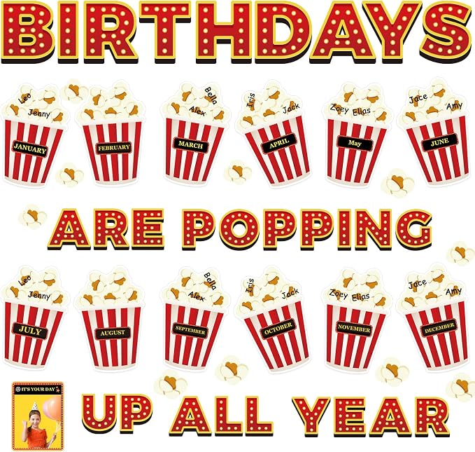 Loneliness 66PCS Popcorn Birthday Bulletin Board Set Classroom Decorations