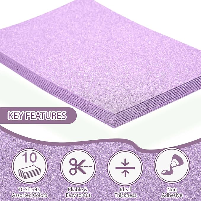 10 Pack Glitter Foam Sheets Craft 8 x 12 inch | Sparkles Foam Paper