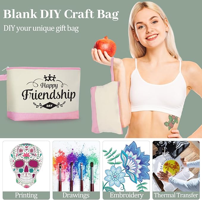 Silkfly 48 Pcs Cotton Canvas Makeup Bags Cosmetic Zipper Bags 10.2 x 5.5 x 2''