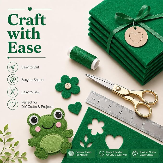 Emerald Green Large Felt Fabric 36" x 36", 1mm Stiff Felt Sheet, Nonwoven Fabric