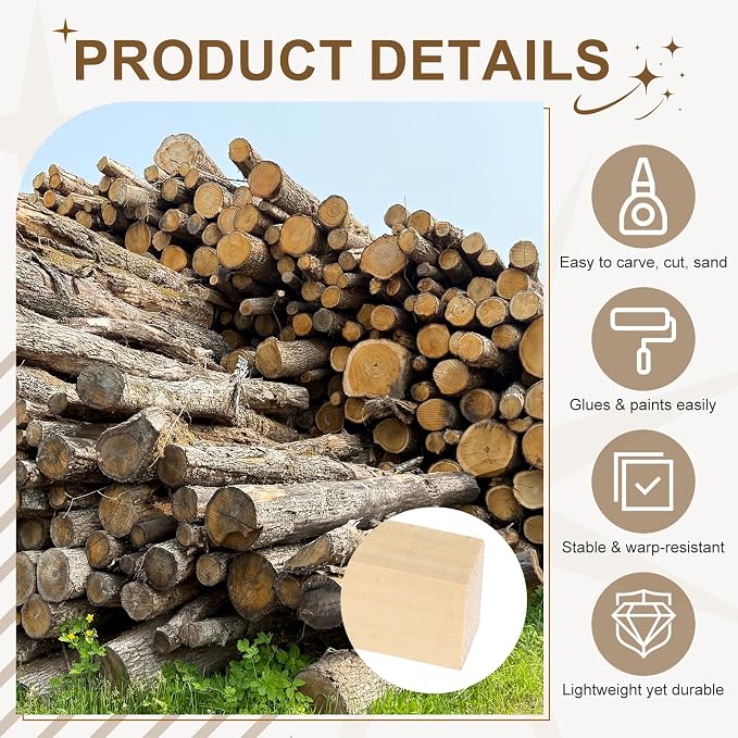 MECCANIXITY 6Pcs Basswood Sticks, 1.2" x 0.8" x 16" Square Wooden Dowel Rods