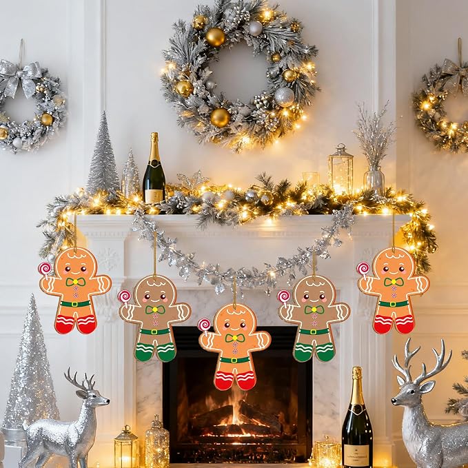 Large Size 7" Christmas Crafts for Kids Wooden Gingerbread Ornaments Crafts