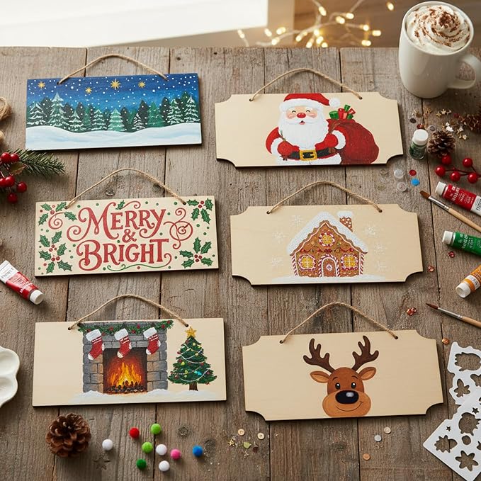 Patelai 20 Pcs Unfinished Hanging Wood Sign 9.8 x 3.9 Inch Rectangle Blank