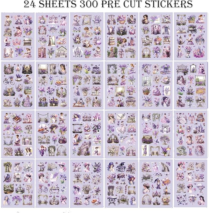 Vintage Ephemera Sticker 24 Sheets precut 300 washi Stickers Paper Girls