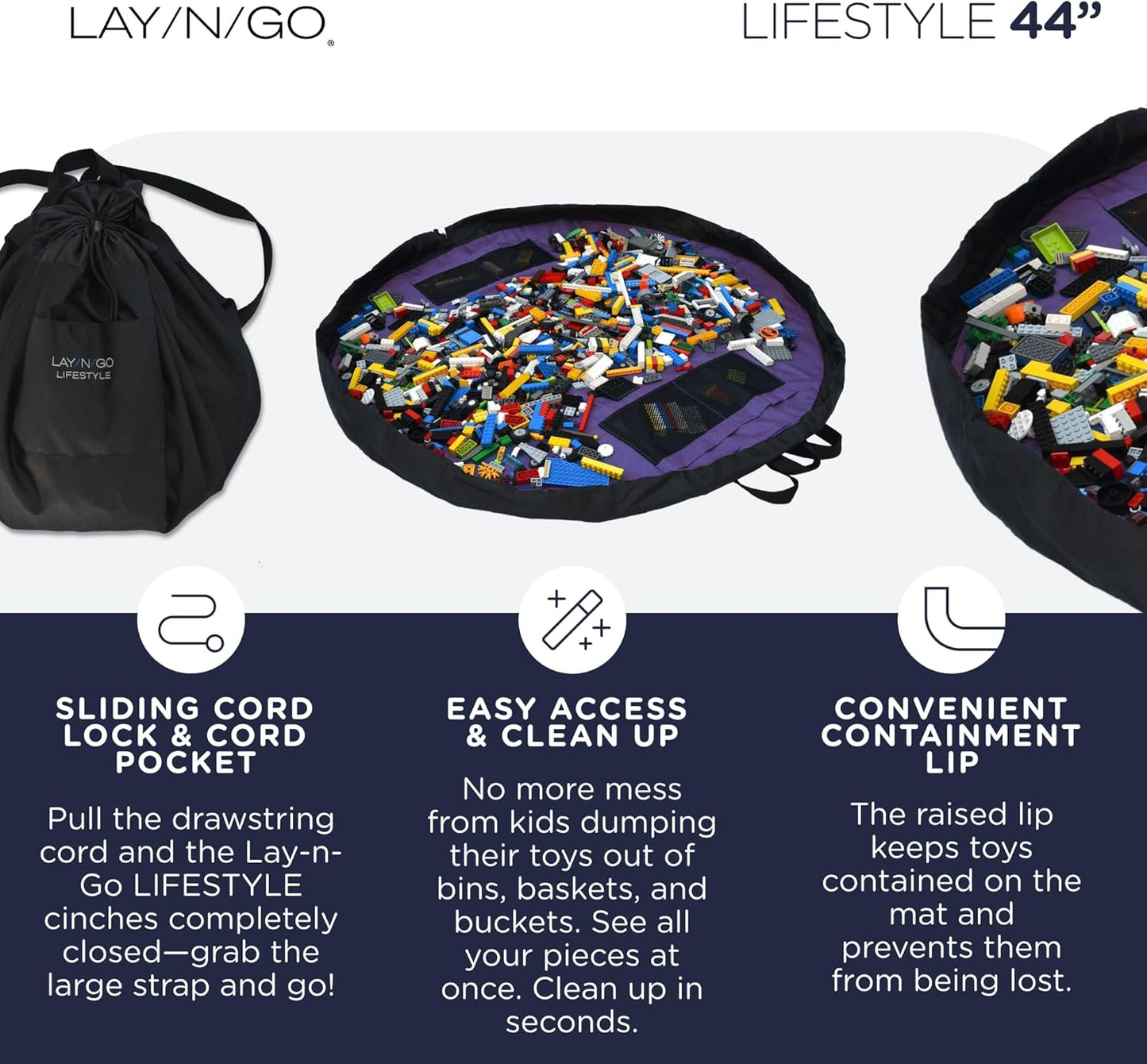 Lay-n-Go 2-in-1 Small Portable Drawstring Toys Storage Organizer and Play Mat for Room and Travel, Made for Kids and Toddlers with a Durable Patented Design