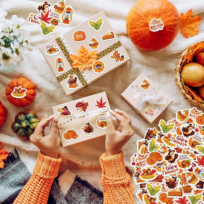 300Pcs Thanksgiving Foam Stickers, Cute Self-Adhesive Autumn Stickers Foam