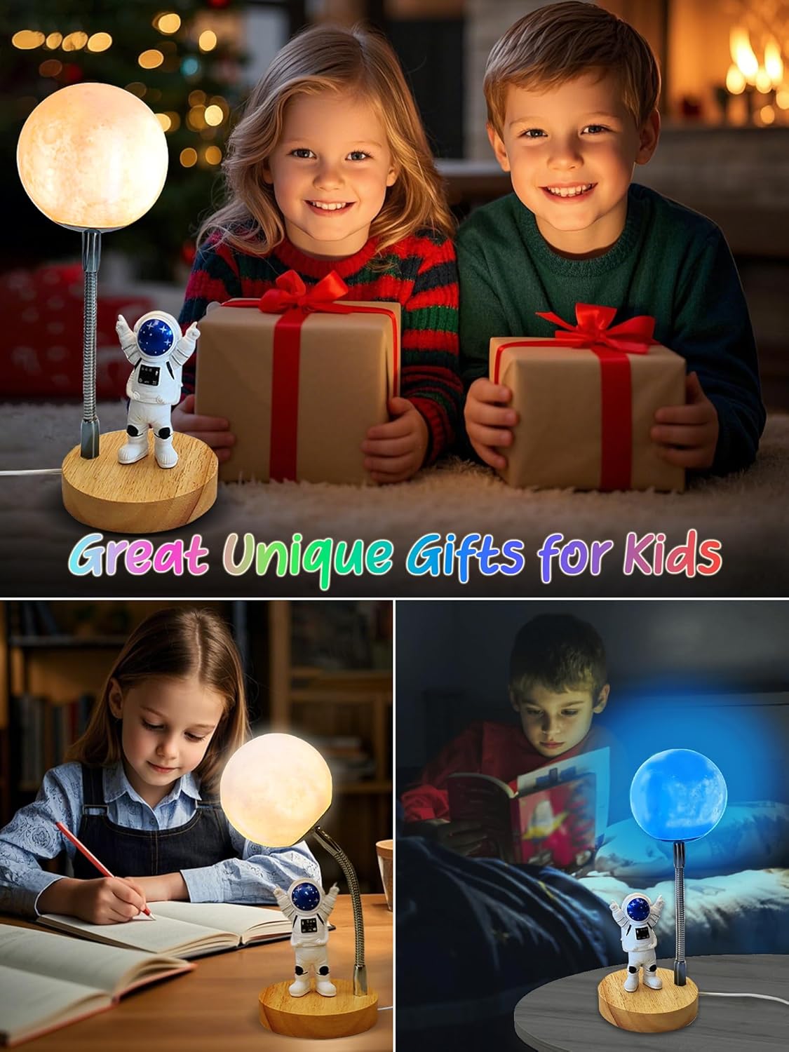 Moon Lamp for Kids,Astronaut Light 7 Color Space Night Light,3D Moon Light Nursery Bedroom Space Themed Decor Table Lamp,Birthday Gifts for Boys Girls