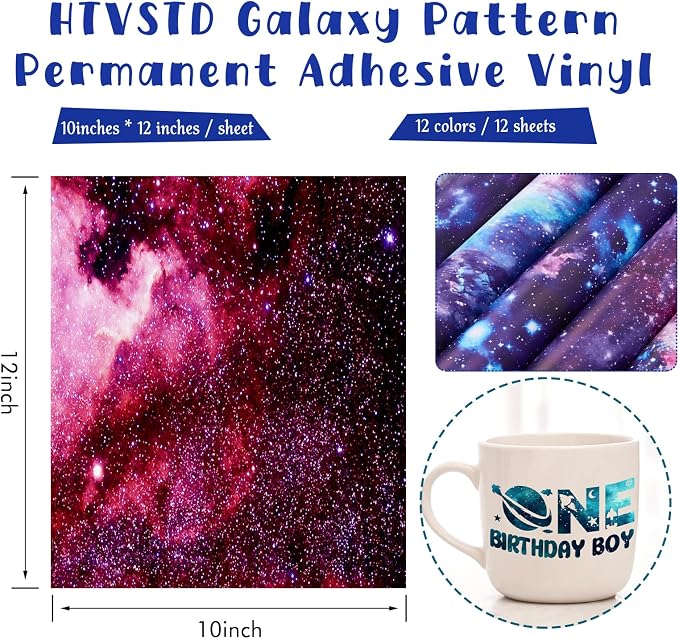 Night Galaxy Starry Permanent Adhesive Vinyl 12 Sheets 12'' x 10'' | Celestial