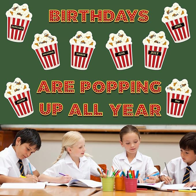 Loneliness 66PCS Popcorn Birthday Bulletin Board Set Classroom Decorations