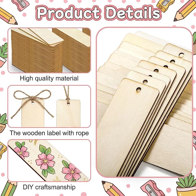 Cididu 150 Pieces Wood Blank Bookmark, DIY Wooden Craft Bookmark