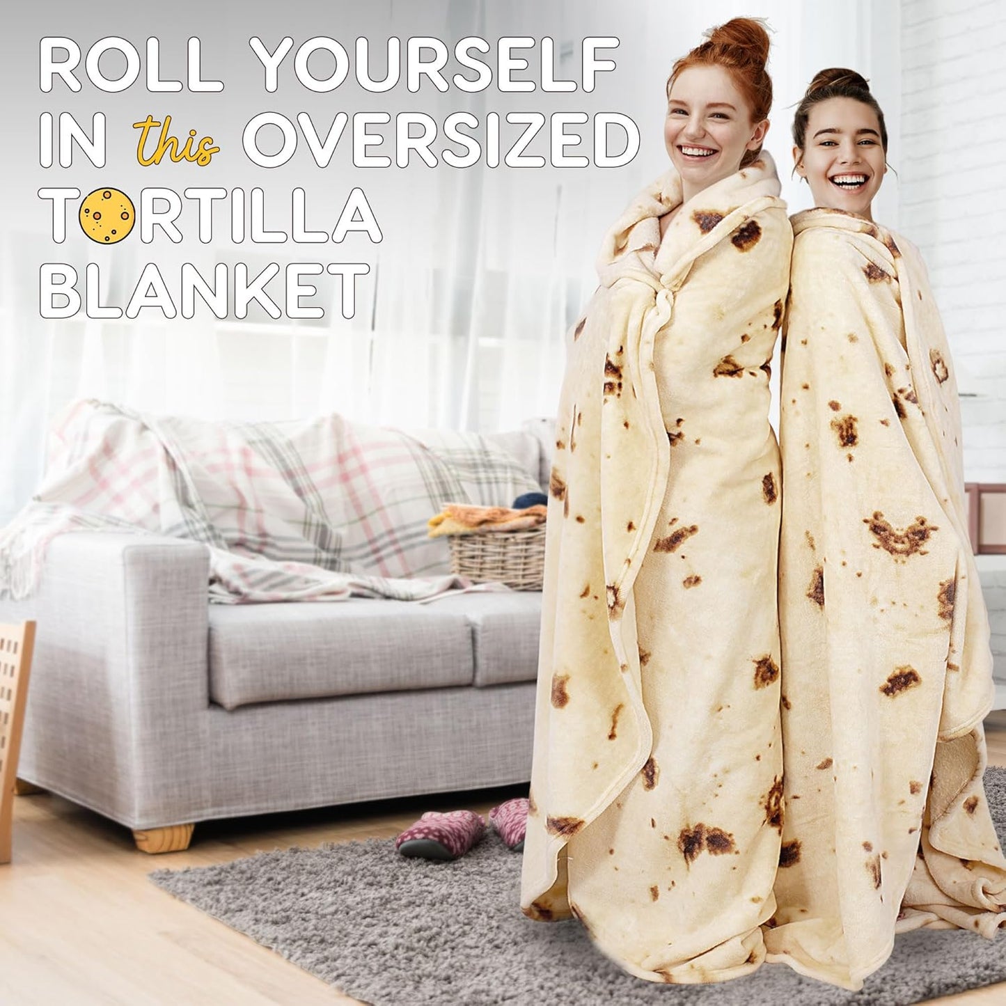 Zulay Kitchen Burritos Tortilla Throw Blanket Double Sided 80 inches for Adult and Kids - Giant Novelty Funny Taco Tortilla Blanket, Soft 285 GSM Flannel - White Elephant Gift