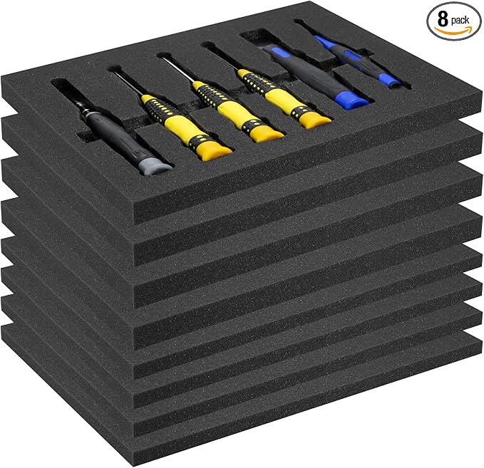 8pcs High Density Packing Foam Sheets, 2 Size Black Polyurethane Foam Padding