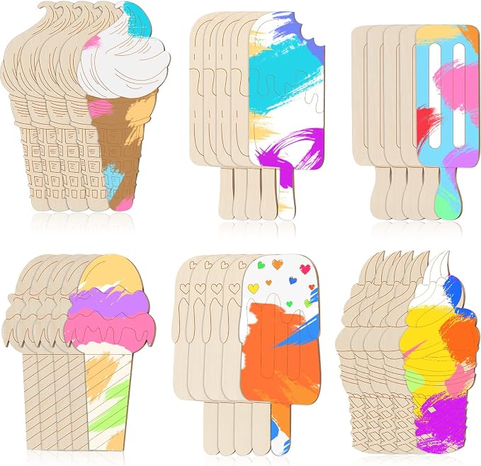 Chunful 60 Pieces Ice Cream Wood Cutouts Crafts Bulk Color Your Own Ice Cream