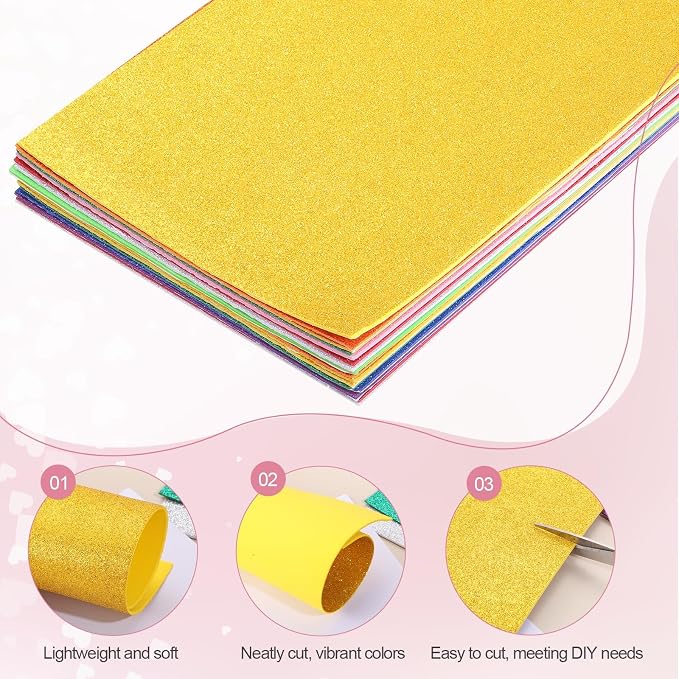MECCANIXITY 5 Sheets Light Blue Shiny Foam Sheets, 8 Inch x 12 Inch Sparkle EVA