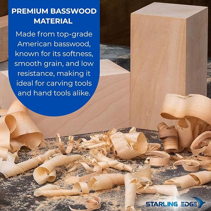 Basswood Carving Blocks 2 x 2 x 5 Inch, 4 Pack | Soft smooth paintable basswood
