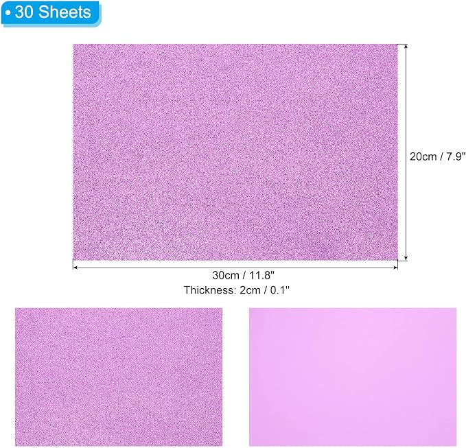 PATIKIL 30Sheets Lavender EVA Glitter Foam Sheet 11.8 x 7.9 Inch 2mm Thick