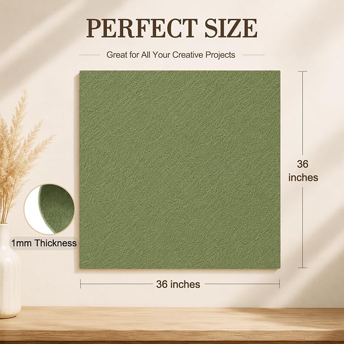 Sage Green Large Felt Fabric 36" x 36", 1mm Stiff Felt Sheet, Nonwoven Fabric
