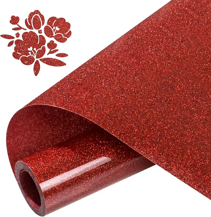 Glitter Heat Transfer Vinyl Rolls 12" x 5FT Red