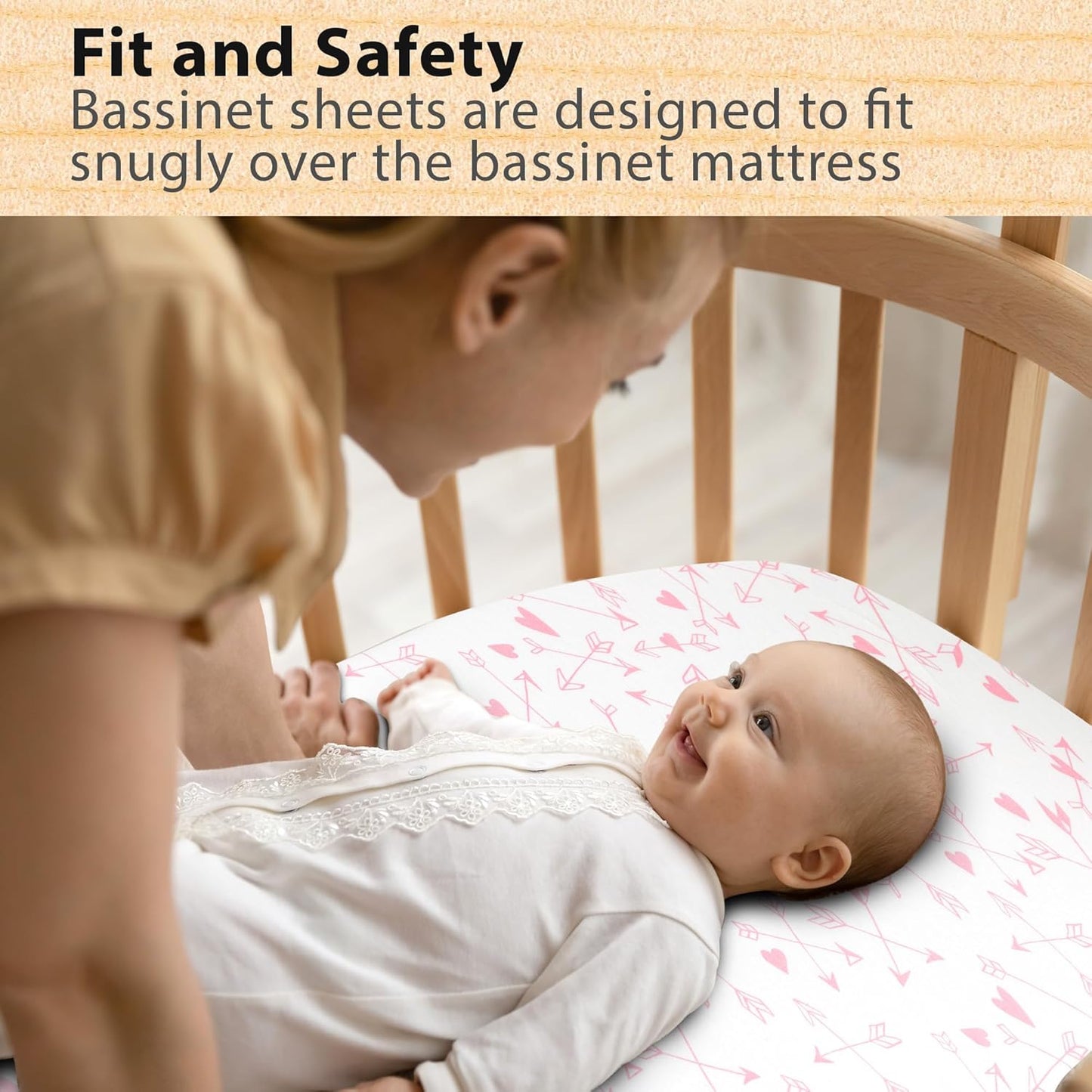 Bassinet Sheets Girl– 3-Pack Soft Fitted Bassinet Sheets, Organic Cotton, Breathable & Cozy, Fits 32x16x4 Inch Rectangle, Oval & Hourglass Mattresses (Pink Stars)