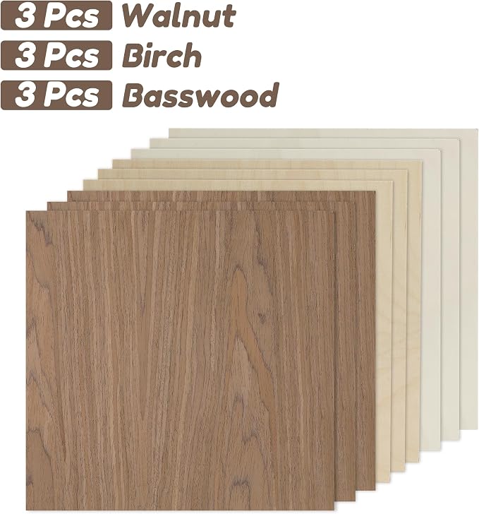 9 Pack Walnut Wood Plywood Sheets, Smooth Surface, Uniform Thickness, No Burrs