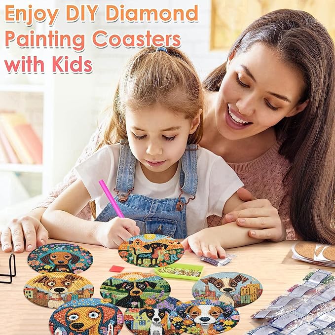 ijbnhd 8 PCS Dog Diamond Art Coasters Diamond Painting Coasters | Diamond