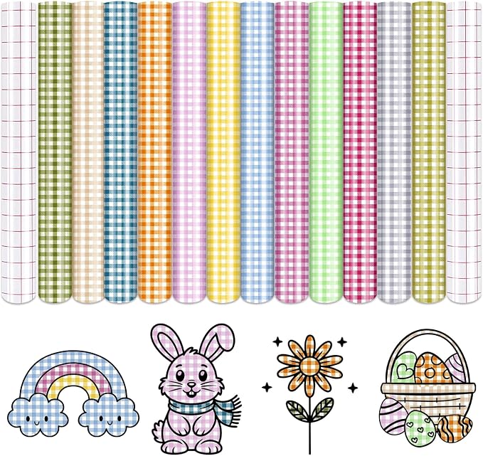 Tintnut Light Color Plaid Permanent Vinyl, waterproof, easy peel & stick