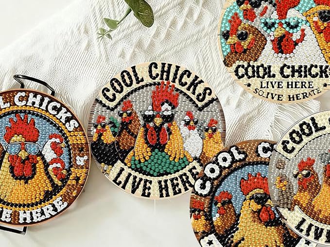 8 PCS Chicken Diamond Art Coasters Kits Diamond Painting Coaster | Diamond