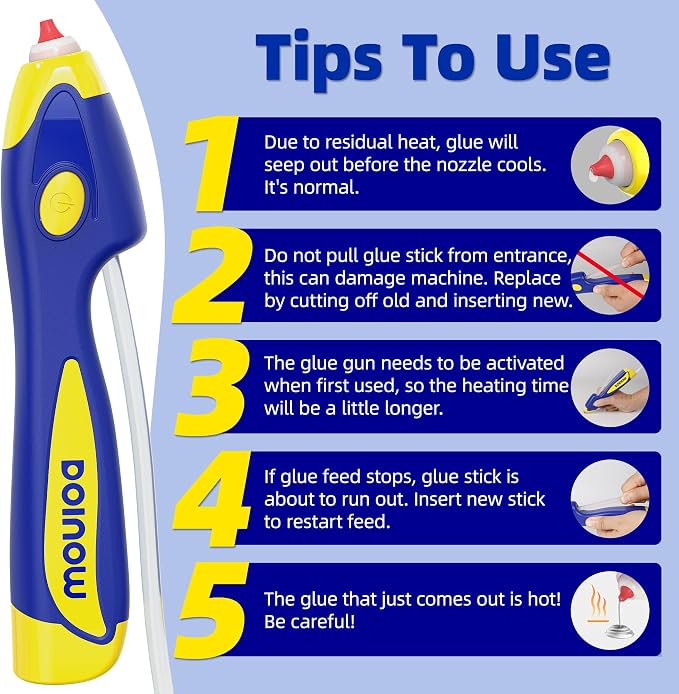Blue Cordless Hot Glue Gun, 6s Fast Preheating, Auto Dispensing Dripless