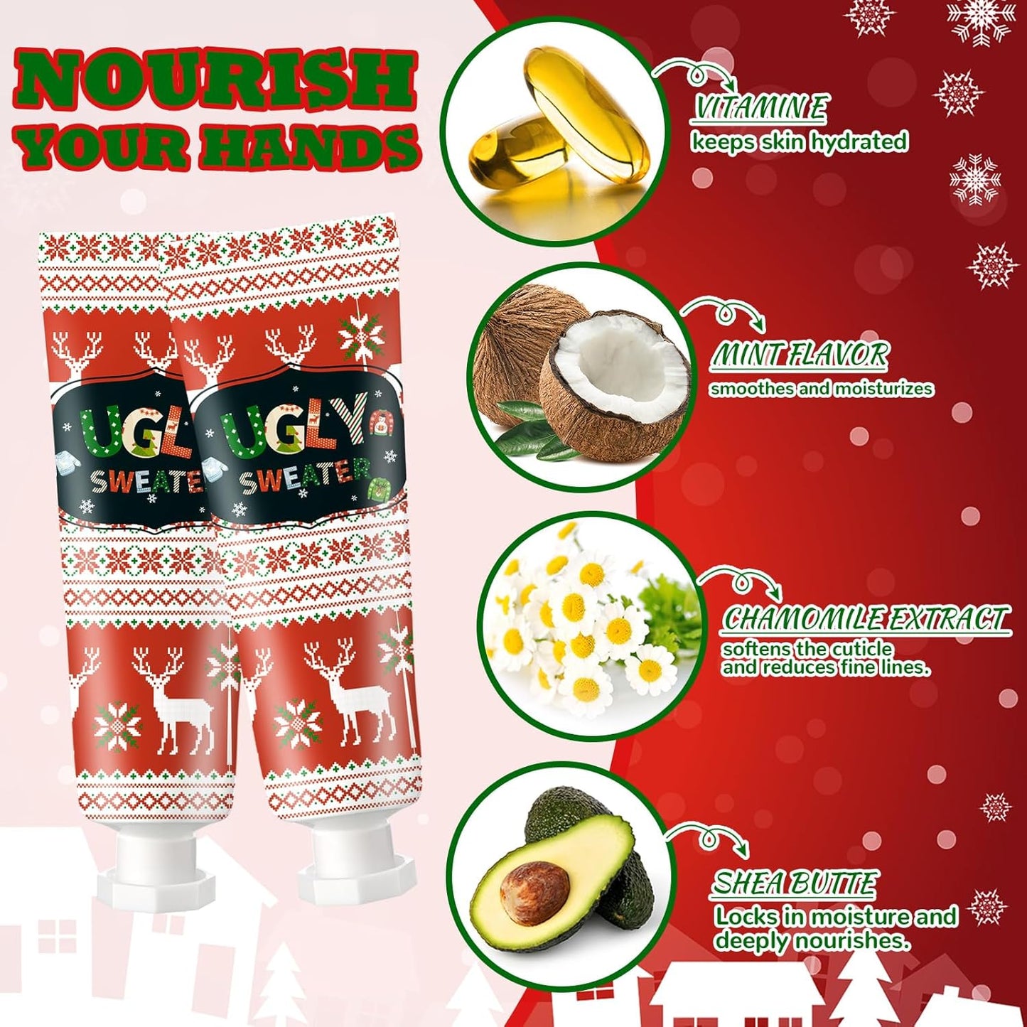 24 Sets Christmas Ugly Sweater Baby Shower Hand Cream and Lip Balm Gift Christmas Party Favors Travel Size Hand Lotion and Lip Balm Bulk Winter Wedding Bridal Shower Party Supplies for Guest