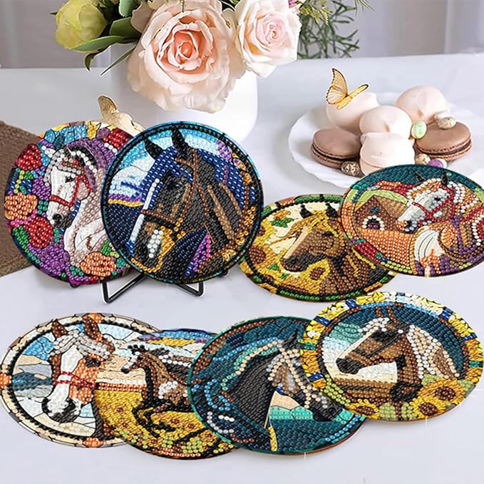 Zythron 8 Pack Diamond Art Coasters, Horse Diamond Painting Coasters Kits |
