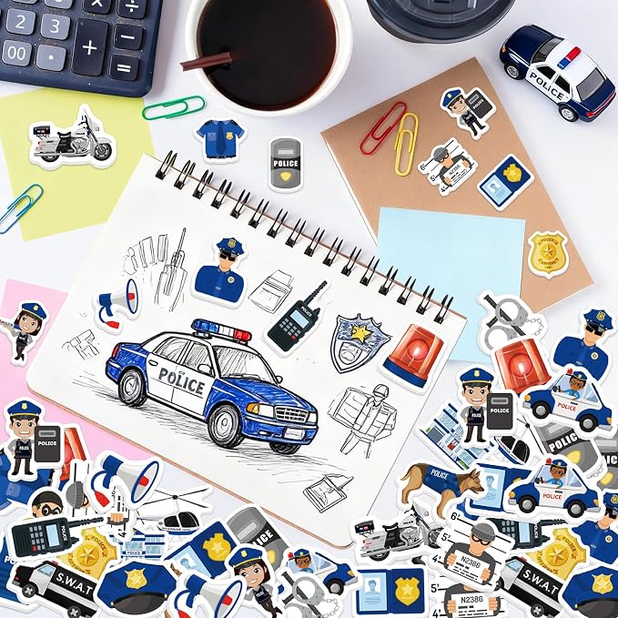 300Pcs Police Foam Stickers, Self-Adhesive Police Car Dog Stickers Cop Themed